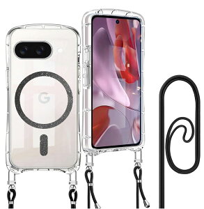 Pixel9a ケース ショルダー ストラップ付き MagSafe 対応 リング グリッター クリア 耐衝撃 TPU カメラ保護 Google Pixel 9a 傷つけ防止 スマートフォン ワイヤレス充電 対応 グーグル ピクセル 9a カバ