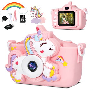 キッズカメラ ユニコーン 女の子 プレゼント 32GB メモリーカード スマホ転送 1080P HD 動画 高画質 デュアルレンズ USB充電 子供 カメラ 3歳 4歳 かわいい キッズカメラ 小学生 プレゼント SDカー