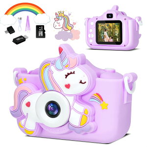 トイカメラ キッズカメラ ユニコーン 女の子 プレゼント 32GB メモリーカード スマホ転送 1080P HD 動画 高画質 デュアルレンズ USB充電 子供 カメラ 3歳 4歳 かわいい キッズカメラ 小学生 プレゼ