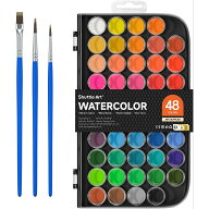 【送料無料】固形水彩 絵の具 36色~48色セット 固体水彩 透明 鮮やか プチカラー ブラシ付き 画用紙付き …