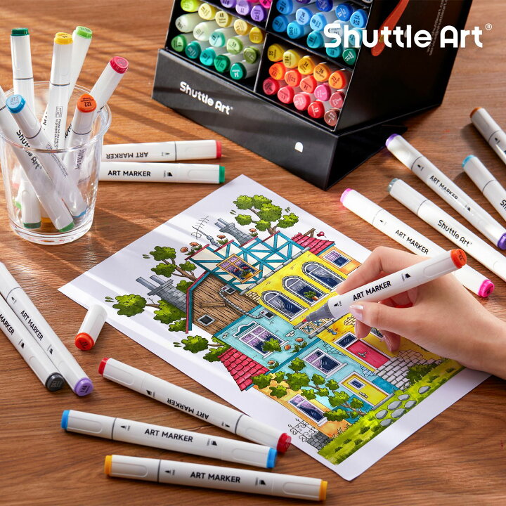 アーティスト描画ペンセット、マーカーセット、細字と筆先の描画 