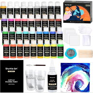 【送料無料】Shuttle Art ポーリングアート 36本 アクリル絵の具 32色セット(白4本と黒2本入り) 60ml シ…