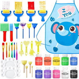 【P10倍UP！ 07/15 23:59迄】指絵の具 10色 37点セット 60ml スタンプ スポンジブラシ付 水性 洗える 子供用 手形アート フィンガーペインティング 絵画ツール付き おうちアート 幼稚園 保育園 家庭 知育道具 入園お祝い プレゼント ケース付き