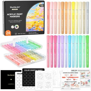 【P10倍UP!!】アクリルマーカー 24色セット 直液式 パステルカラー アクリルペン ブラシペン先 水性 ペイントマーカー カラーペン メタリックカラー 防水 速乾 耐水 耐光 アクリル絵具 収納ケ