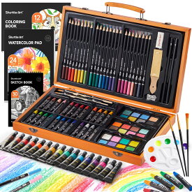 【送料無料】118 アートセット 文房具 お絵かきセット 色鉛筆 アクリル絵の具 固形水彩 パステル スケッチブック 女の子 男の子 子供 誕生日 プレゼント クリスマス ギフト 画材セット 収納ケース 木箱 取扱説明書付き
