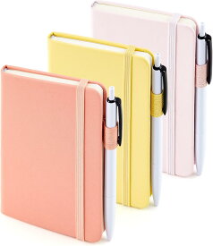 【送料無料】ノートブック A6 3冊セット パステルカラー 手帳 B罫 6mm 横罫 合皮 ポケットサイズ ミニ メモ帳 黒ペン付き