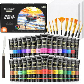 【P10倍UP!!】アクリル絵の具 46~48点セット 30色 12~36ml パレート キャンバス ペイントブラシ ナイフ スポンジ アクリルガッシュ 速乾 耐久 チューブ 布/石/ガラス/セラミックに描ける 子供用 画材 宿題 初心者