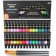 【送料無料】 Shuttle Art アクリル絵の具 15~30色セット 12ml ブラシ付き 速乾 耐水 耐久 絵具セット 子…