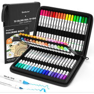 【夏休み応援★10%OFFクーポン】Shuttle Art 筆ペン 水彩毛筆 70色セット 塗り絵1冊付き マーカーペン 水…