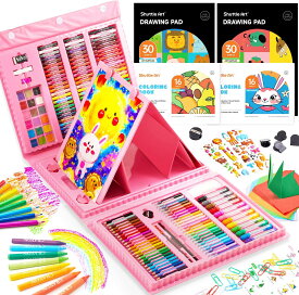 【送料無料】お絵描きセット 335点 アートセット 画材セット 色鉛筆 クレヨン 固形水彩 折り紙 塗り絵 スケッチブック イラスト 水彩画 パレット ブラシ付き 絵画セット ボックス 携帯便利 プレゼント 入学 誕生日祝い ギフト 子供 小学生 女の子 男の子