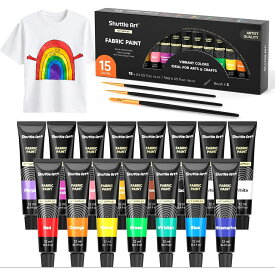 【送料無料】Shuttle Art 布用絵の具 白1色~14色 12ml~118ml ホワイト 布絵の具セット 洗濯しても落ちない 布描き絵の具 ウォッシャブル ファブリックペイント ブラシ3本付き 速乾 耐久 Tシャツ かばん スニーカー イラスト DIY 収納便利 子供 プレゼント