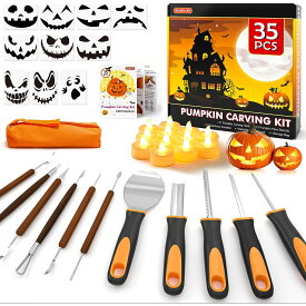 【送料無料】彫刻刀35点セット ハロウィン用 かぼちゃ彫刻ツール パンプキンカービングキット 暗闇で光るアクリル絵の具 12色セット 60ml UVブラックライト付き ネオンペイント ハロウィン用 カボチャ彫刻 ランタン制作 飾り切り DIY工具 子供 プレゼント