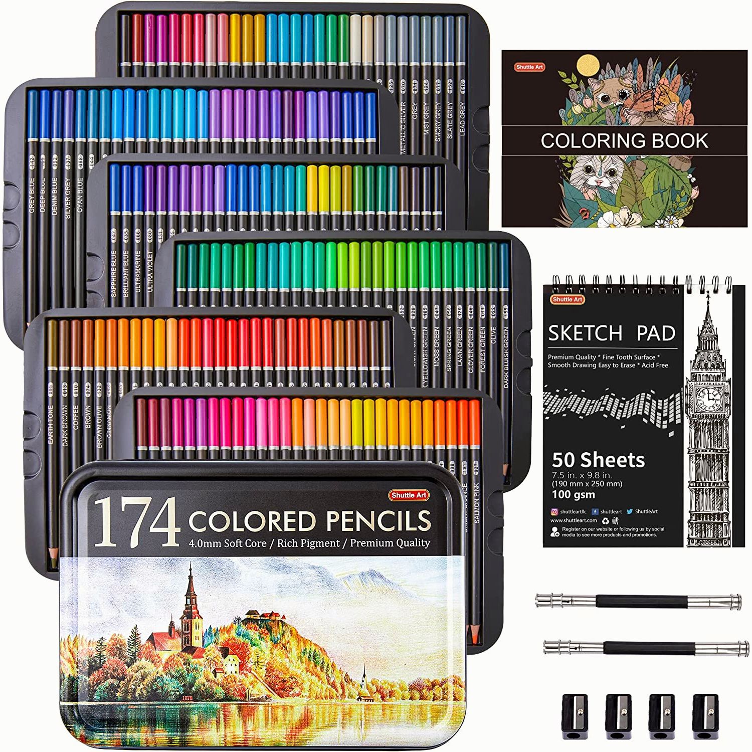 楽天市場】【送料無料】色鉛筆 174色セット 油性色鉛筆 大人の塗り絵