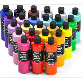 【新生活応援SALE★10%OFF】アクリル絵の具 24色 250ml 大容量 絵の具セット 無毒 速乾 耐水 耐久 キャンバス/石/木材/セラミック/壁に描ける キラキラ絵の具 画材 美術用品 イラスト 大人の塗り絵 アーティスト 美大生 学校用