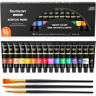 【期間限定P10倍UP!!】Shuttle Art アクリル絵の具 16色セット 12ml ブラシ付き 速乾 子供用 初心者 専門…