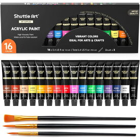 【P10倍UP！ 07/15 23:59迄】アクリル絵の具 アクリル顔料 16色セット 速乾 チューブ 12ml 絵の具セット 手作り 子供用 イラスト ブラシ付き 塗り絵 クラフト 美術 画材 宿題 初心者 専門家