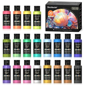 【新生活応援SALE★15%OFF】Shuttle Art アクリル絵の具 キラキラ 12~20色セット 60ml メタリックカラー 夜光 蓄光 暗闇で光る パールカラー カメレオン色 速乾 防水 耐久 イラスト 塗り絵 プラモデル塗装 キャンバス/ガラス/陶器に適用 画材 大人 子供用 初心者 専門家
