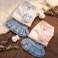 【26年秋冬新作】ドッグウェア ペット洋服 ワンピース トップス&デニムスカート 2点セット秋冬 ドレス ワ…