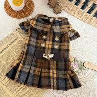 【26年秋冬新作】ペット服 ワンピース 犬服 秋冬服 防寒着 秋冬 学院風 レトロチェック柄 厚手 トグルボ…