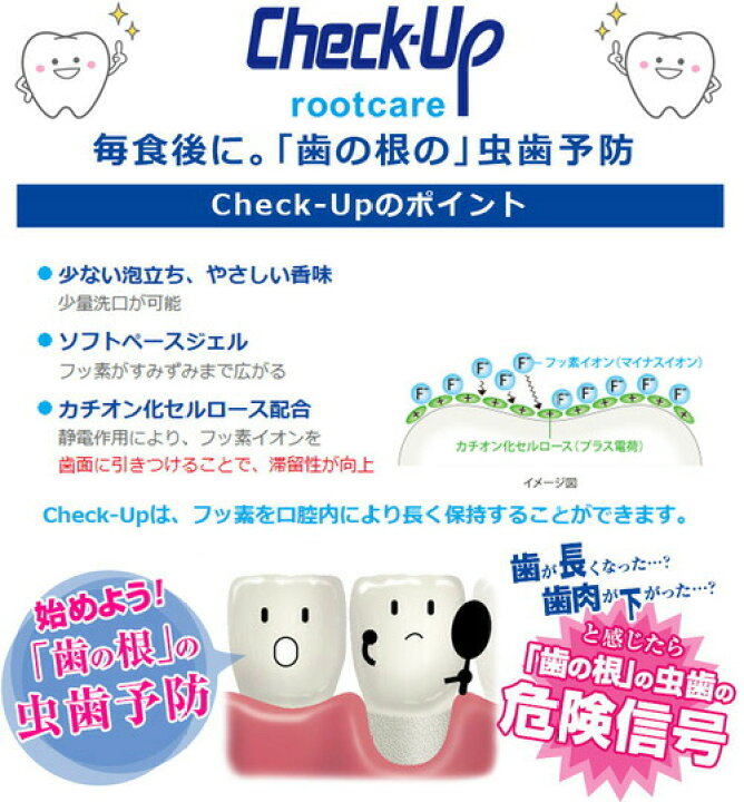 楽天市場】ライオン チェックアップ ルートケア 90g Check-Up rootcare 医薬部外品歯科専売 チェックアップジェル う蝕 むし歯  歯の根 歯根 根面Lion Check Up Root Care 90g : いい肌発信！美・サイエンス