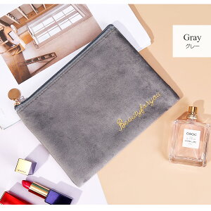 【まとめ買いクーポン利用で最大10%OFF】化粧ポーチ メイクポーチ 小物入れ ベロア 大容量 化粧品 コスメ 収納 リップ メイク ペンケース シンプル ワンポイント ロゴ 刺繍 裏地付き ブラック