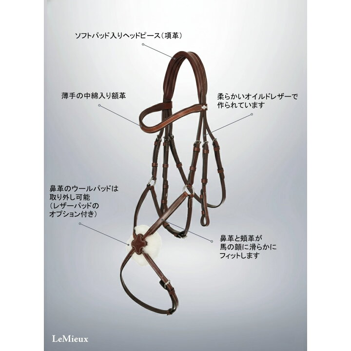 楽天市場】乗馬 頭絡 額革 LeMieux アリカ クロス鼻革 水勒頭絡 乗馬 