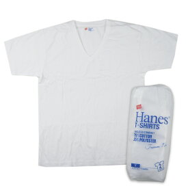 HANES ジャパンフィット 綿ポリ混合 VネックTシャツ ホワイト 2枚組 H5215