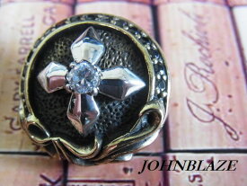 コンチョ ネジ式 ネジ アラベスクフレーム クロス十字架 ジルコニア石 ボタン パーツ 財布 CONCHO シルバー925＆真鍮製