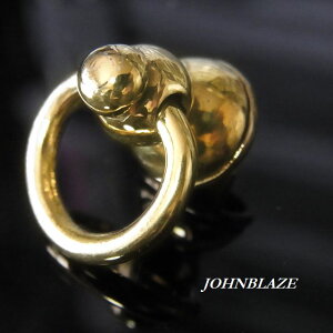 金色のブラス製 ドロップハンドル ネジ式 丸型 2連 回転式 シンプル 丸 ラウンド シカゴスクリューバック ジョイントパーツ マルカン リング付 継部品 カスタム 財布 ウォレットチェーン レ