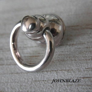 ドロップハンドル ネジ式 真鍮製 ブラス シルバー仕上げ 丸型 2連 回転式 シンプル 丸 ラウンド シカゴスクリューバック ジョイントパーツ マルカン リング付 継部品 カスタム 財布 ウォレッ