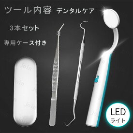 br190#歯石取り 器具 歯石除去 日本国内当日発送 3点セット 口腔ケア led ライト 歯鏡 歯科 ミラー 口臭予防 虫歯 歯周病 デンタルケア 歯石削り ステンレス製