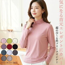 【週末セール★9時開始4時間限定20％OFFクーポン】インナー 長袖 【母の日服】レディース ハイネック 衿プリーツ カットソー tシャツ ストレッチ 伸縮性 ゆったり シワにならない アイロン不要 洗濯機OK 洗える 重ね着 レイヤード 50代 60代 70代