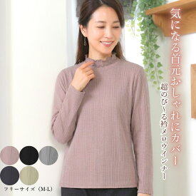 【9時～4H限定★30％OFF&P10倍！】シニアファッション レディース インナー カットソー 長袖 春夏 涼しい 首元カバー 衿メロウ ゆったり 伸縮 ストレッチ デイサービス 施設着 婦人服 70代 80代 90代 高齢者 実用的 母 洗える 薄手 重ね着