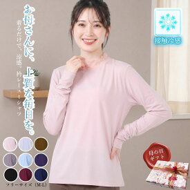 【本日★ポイント3倍！10%OFFクーポン】母の日特注ギフト箱付き インナー 長袖 ハイネック 衿レース カットソー レディース ストレッチ ゆったり 体型カバー シワにならない 洗濯機OK 洗える フリーサイズ 50代 60代 70代 シニアの服ニコニコの森