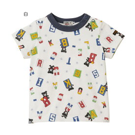 【夏物アウトレットセール】ミキハウス ダブルB（DOUBLE.B）　アルファベット総柄プリントの半袖Tシャツ（80cm、90cm、100cm）