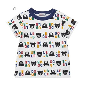 【夏物アウトレットセール】ミキハウス　ダブルB（DOUBLE.B）　ロゴ＆クマ総柄デザインの半袖Tシャツ（110cm、120cm）