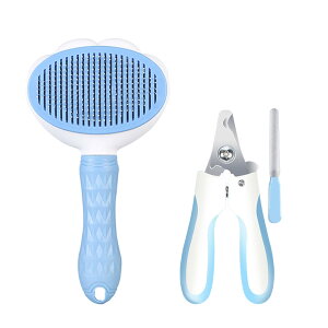 ペットブラシ ワンプッシュ除毛機能付 スリッカーブラシ グルーミングブラシ トリミングブラシ 犬用ブラシ 短毛種 長毛種対応 小型犬 中型犬対応 爪切り&爪やすり3点セット 軽量 マッサー