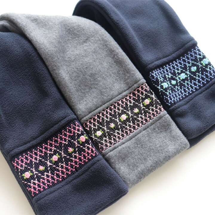 楽天市場】紺 フリース マフラー スモッキング刺繍 ローズ お受験 通学 