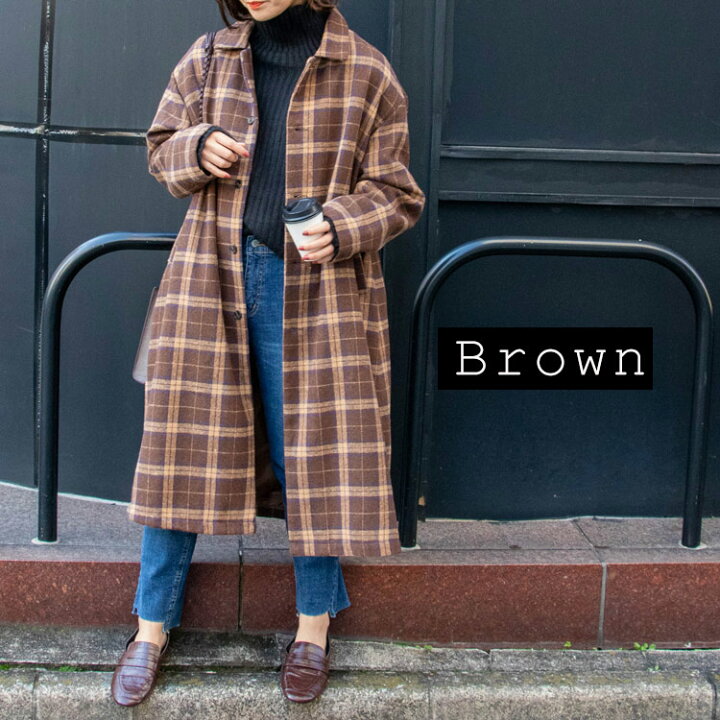 楽天市場 スーパーセール60 Off定価9 800 3 920円チェックステンカラーコート オーバーサイズ ロングコート チェックコート シンプル 裏地付き アウター ジャケット コート Jolielle ジョリエル