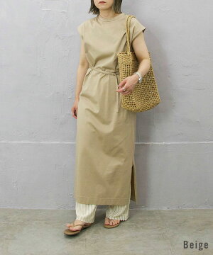 楽天市場 セール30 Off 定価3 900 2 730円 シルケットフレンチスリーブワンピース ベルト付き サイドスリット ノースリーブ ワンピ 無地 春夏 重ね着 シンプル 大人コーデ Jolielle ジョリエル