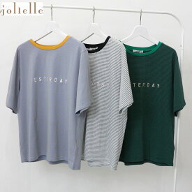 セール【メール便可】刺繍ロゴ細ボーダーTee ボーダー柄 プチプラ Tシャツ トップス 配色 jolielle カジュアル ボーダー23