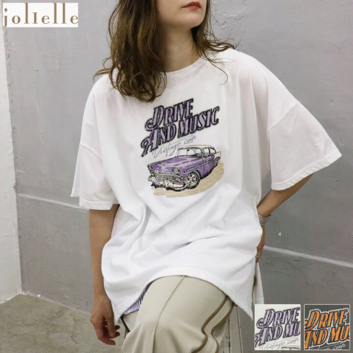 楽天市場 ヴィンテージライクカープリントオーバーtee 古着風 ユーズド プリントtシャツ トップス カジュアル レディース 古着t カットソー アメリカンプリント Car アメ車 プチプラ Jolielle Jolielle ジョリエル