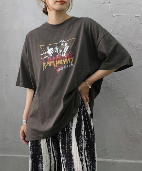 楽天市場】セール1,290円ヴィンテージライクロックプリントTee 古着風 