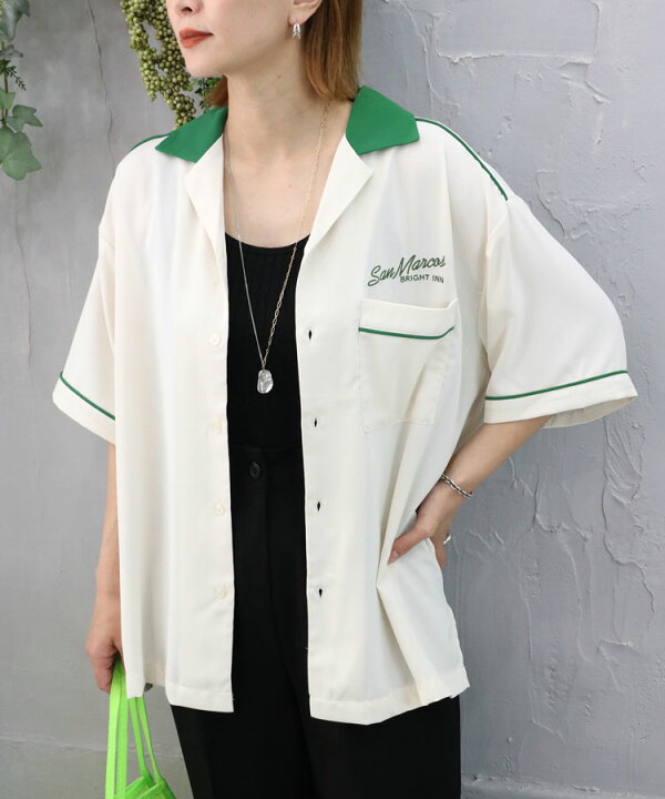 楽天市場 セール30 Off定価4 500 3 150円刺繍ロゴボーリングシャツ カジュアル トレンド 古着風 バックロゴ 配色 襟付き シャツ 大人コーデ カラフル 羽織り 半袖 夏 インフルエンサー 30代 40代 レディースファッション Jolielle Jolielle ジョリエル