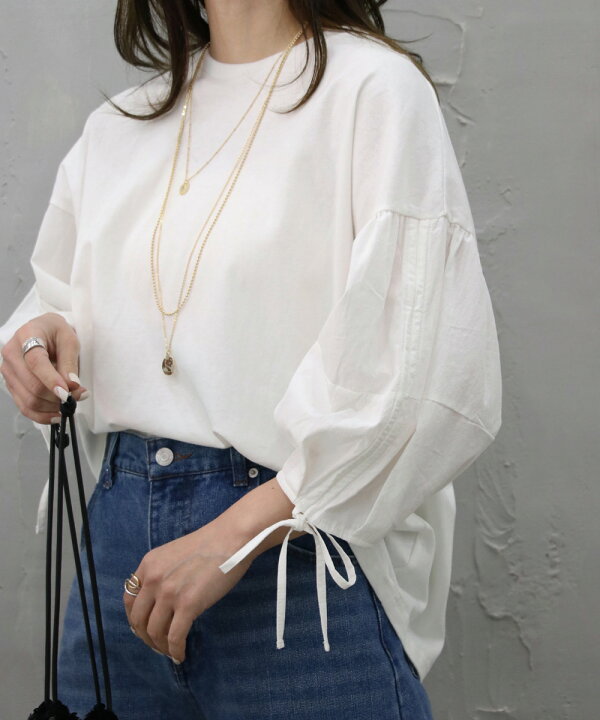 楽天市場】セール 異素材バルーンスリーブTシャツ 袖リボン 2way 袖が  