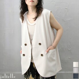 サマーセール ノースリーブダブルジャケット ベスト ジレ スッキリ デザイン ノーカラー ジャケット ロングジレ ベスト ダブルボタン ツイル ゆったり オフィスカジュアル レディースファッション 猛暑 UV対策 涼しい