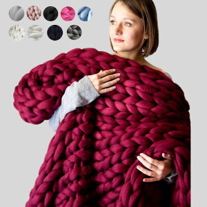 送料無料 スーパーチャンキーニット 超極太ニット SUPER CHUNKY ブランケット アクリル100% ニット ひざ掛け 約100cmx100cm 肩掛け 寝具 毛布 グレー ローゲージニット おしゃれ 冬 ベッドカバー 暖
