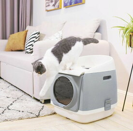 送料無料 猫トイレ お掃除簡単 飛び散りにくい キャットトイレ 散らかりにくいネコトイレ 本体 猫 トイレ フルカバー 大型猫 スコップ付き シンプル ペットトイレ おしゃれ 猫用品 49.2*54.9*45.9cm ブルー ピンク グレー c-chongwu-8758-gg