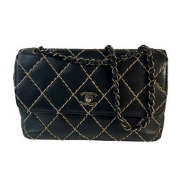 CHANEL シャネル ワイルドステッチ レザー ショルダーバッグ ブラック A-8514