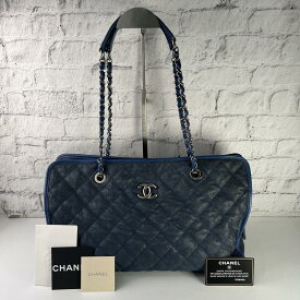 【最終処分SALE】CHANEL シャネル ココマーク キャビアスキン トートバッグ ブルー A-8073
